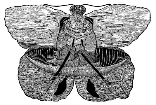 "Deep Love (at High Noon)", Woodblock print on unbleached muslin, 37x60" (93.98x152.4cm), 2021